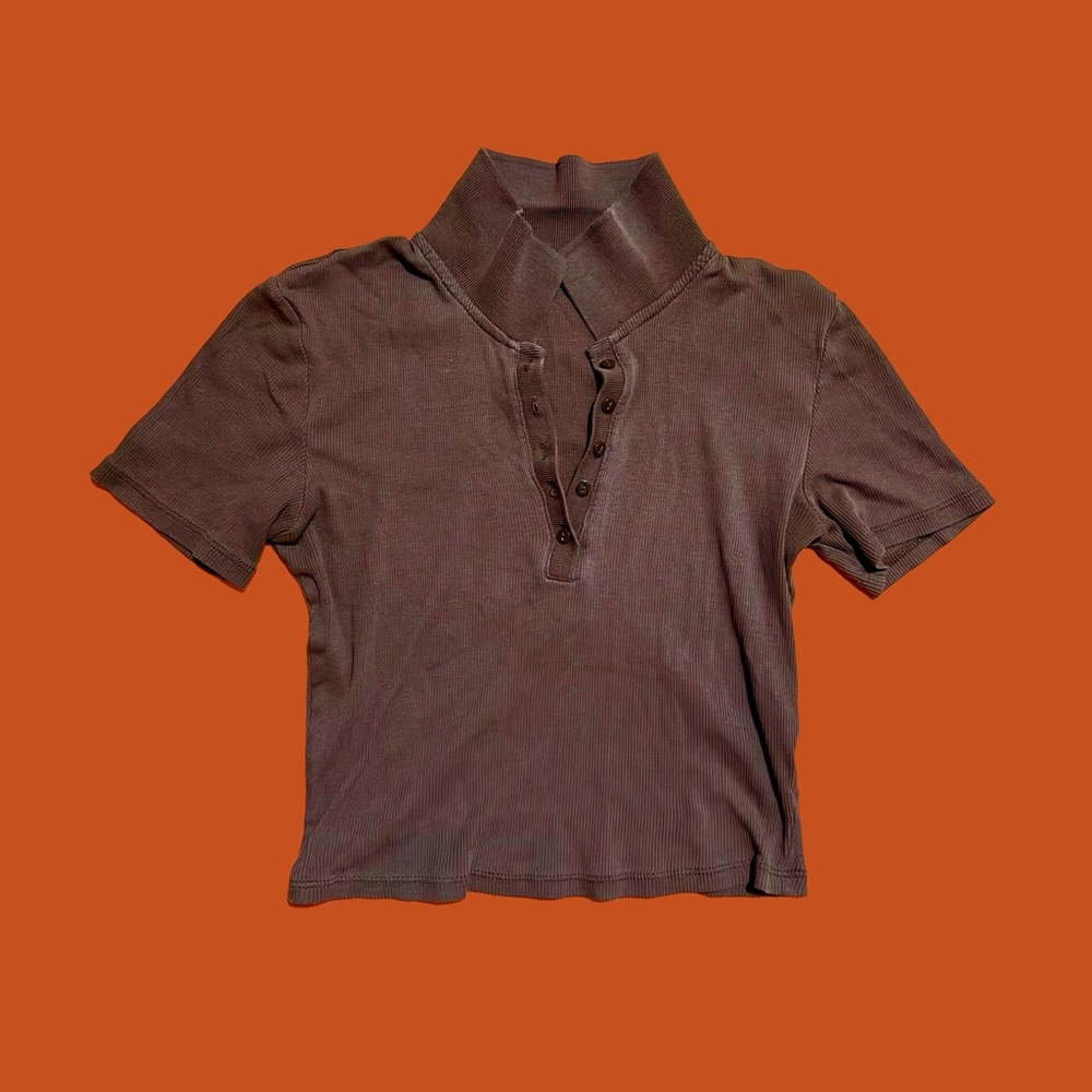 Zara Brown, Ribbed, Short Sleeve Cropped Polo Top Women's (U.S.) Size S